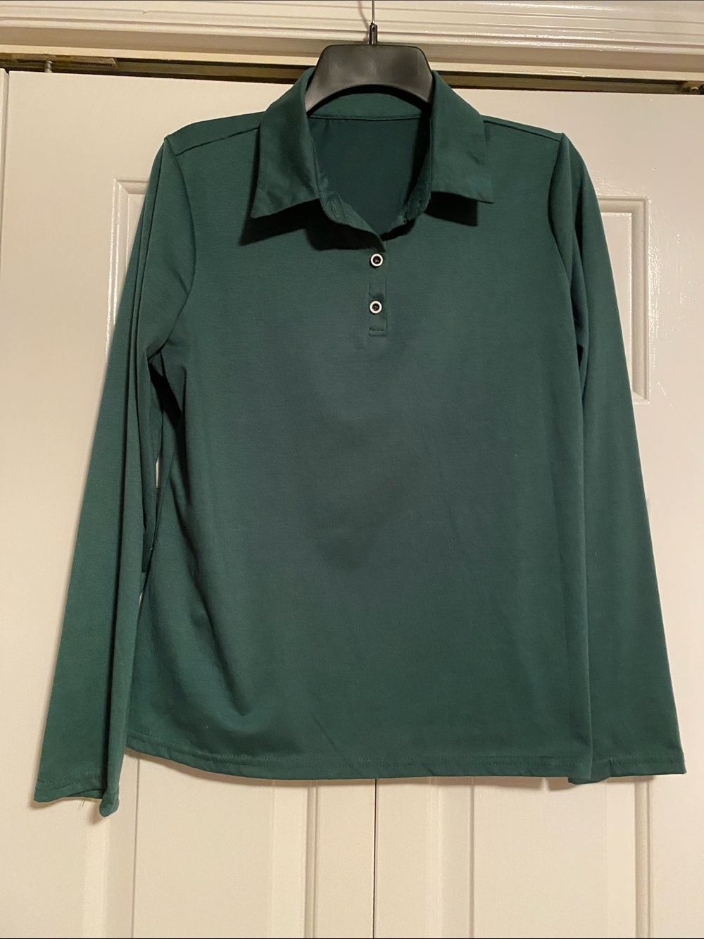 Long Sleeve Polo Top in Dark Green